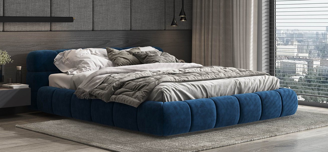 Босс Дрим Кровать+ПМ 180*200 велюр Монолит синий