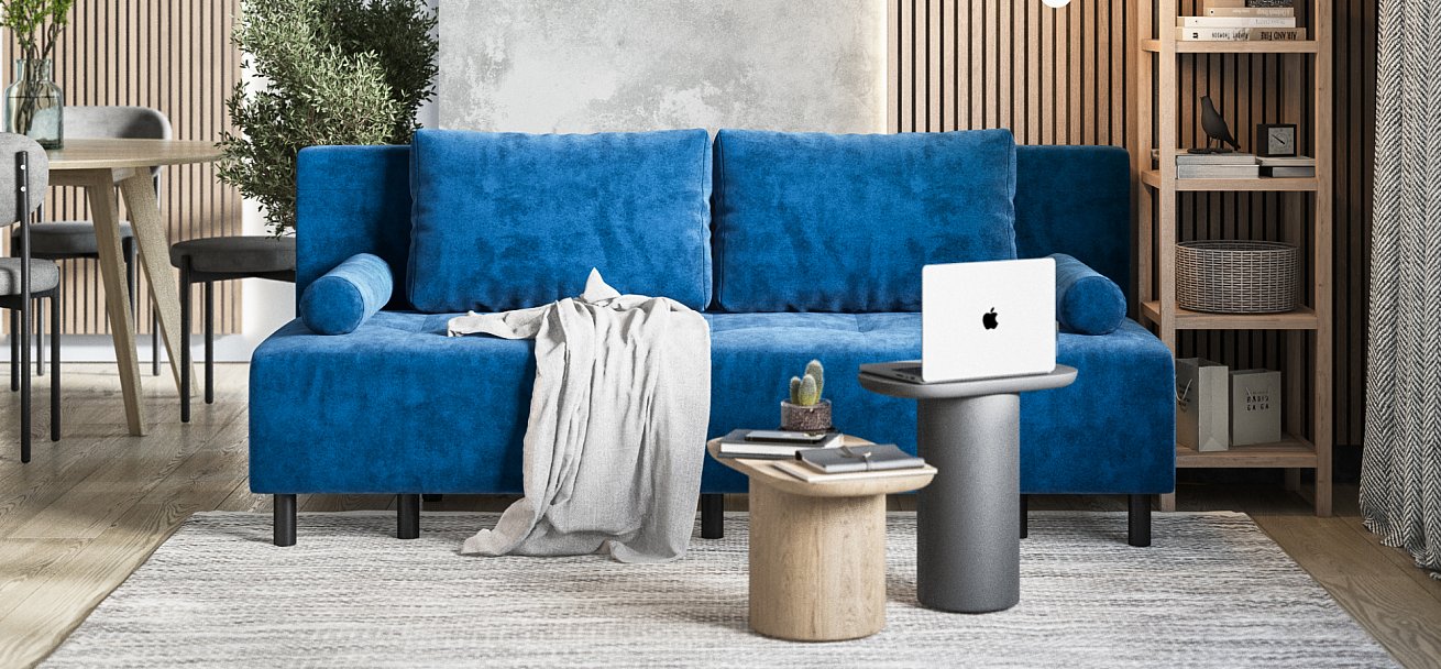 Диван Бостон Мини велюр Монолит синий