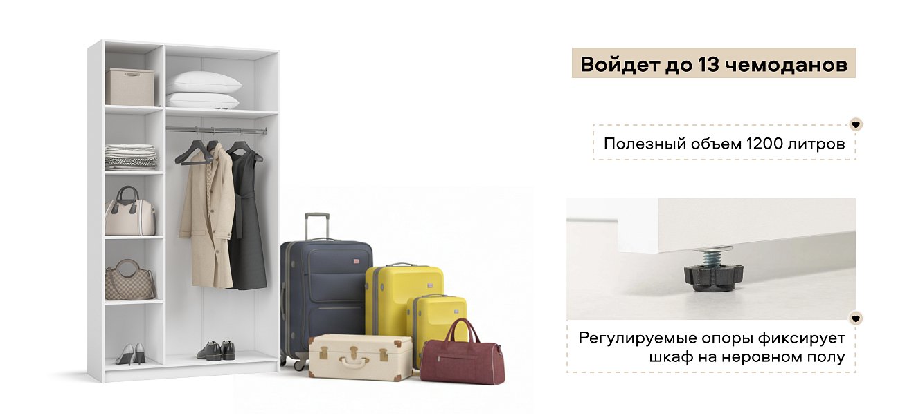 Идея 120 шкаф распашной 3Д Белый