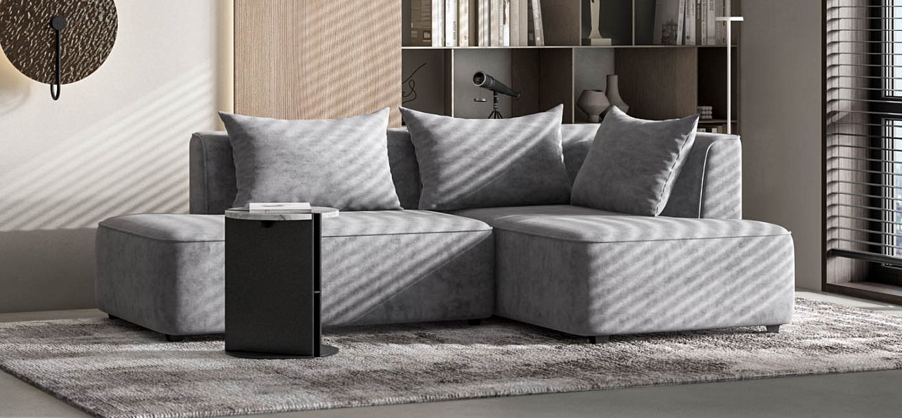 Угловой диван правый Кинг Твин велюр Роял агат