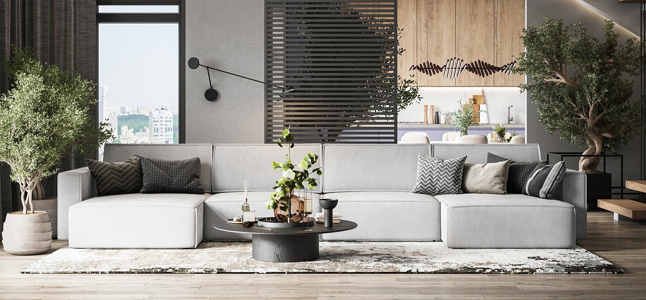 П-образный диван Босс Софт Модуль велюр Монолит сталь