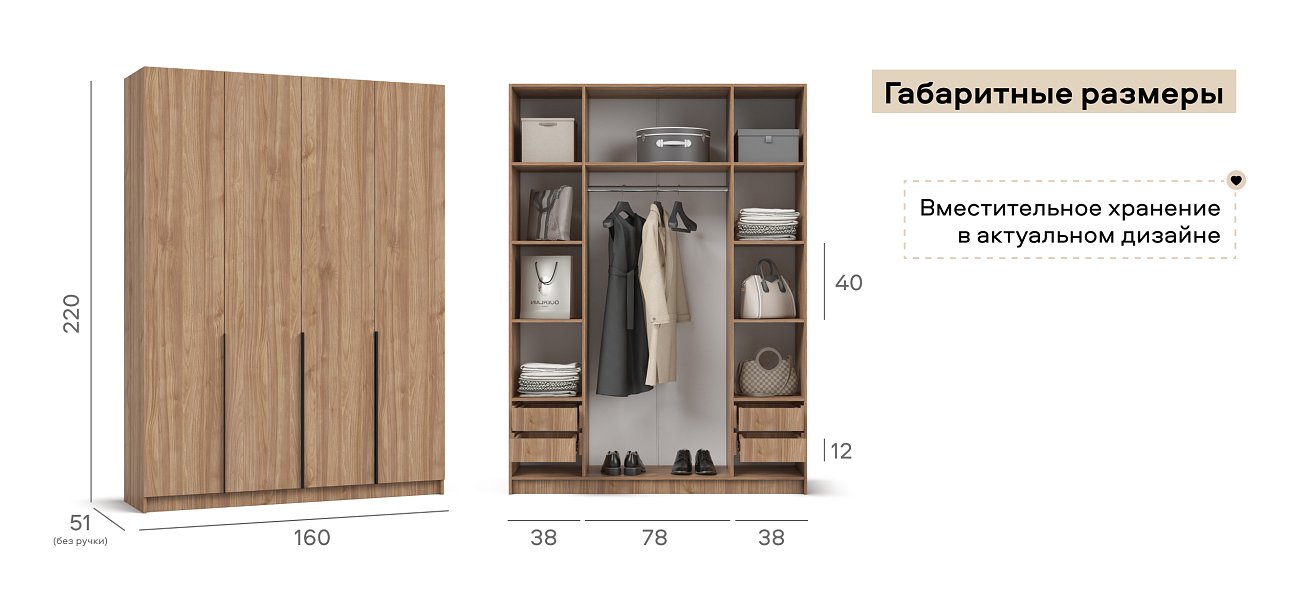 Босс Стандарт 160*220 шкаф распашной 4Д + ящики 01 Орех Селект
