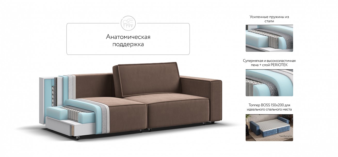 Диван Босс Софт Модуль велюр Монолит мокко