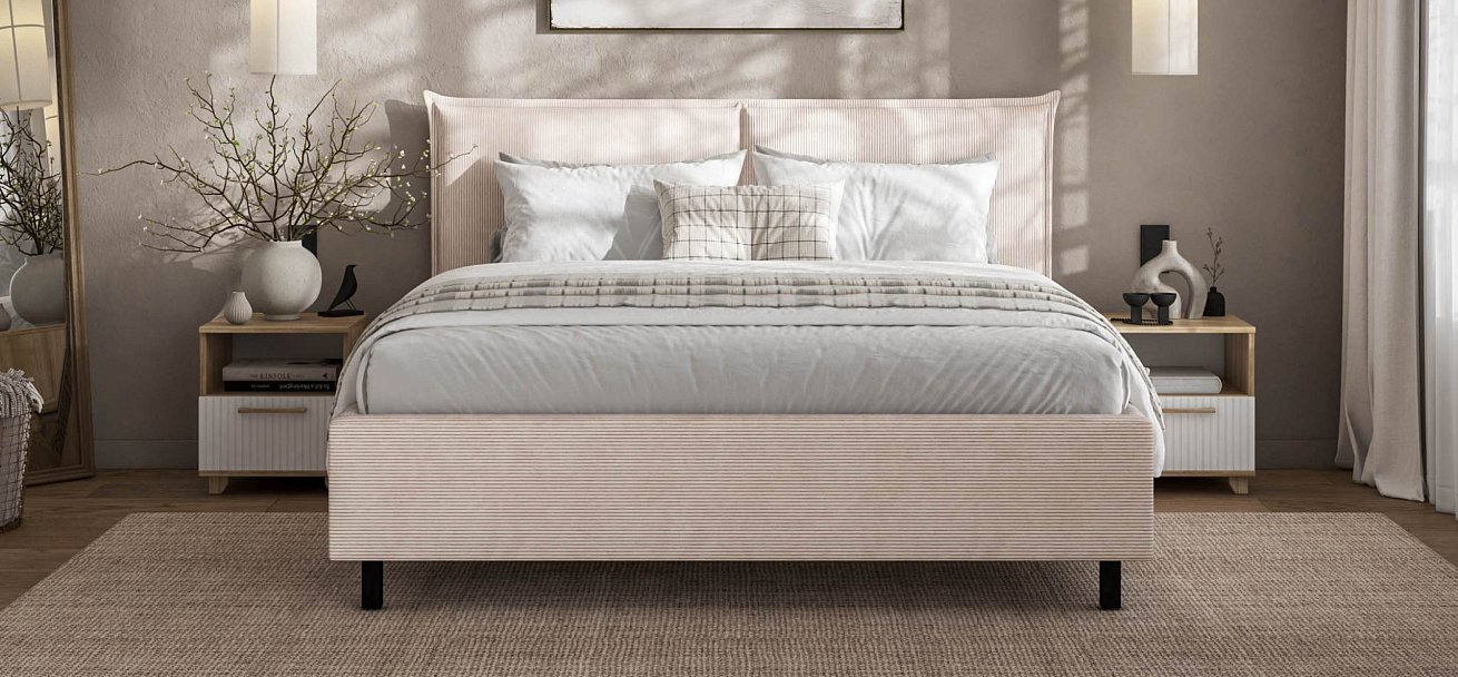 Лео Кровать 160*200 Вельвет Корд бежевый