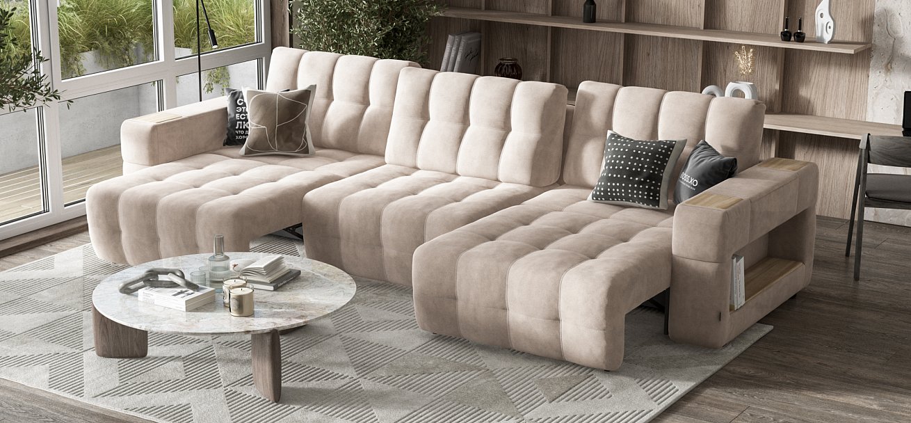 Диван Босс ХО Макс велюр Монолит латте / Снежная Сонома