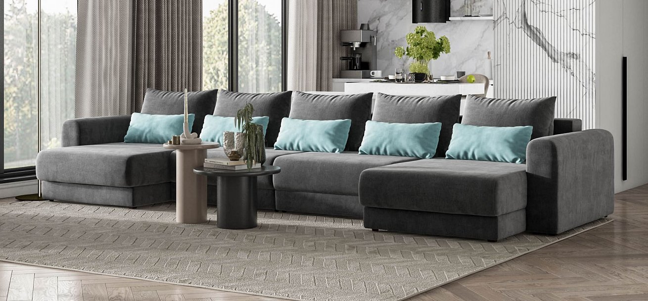 Модульный п-образный диван Ричмонд Модуль велюр Монолит серый