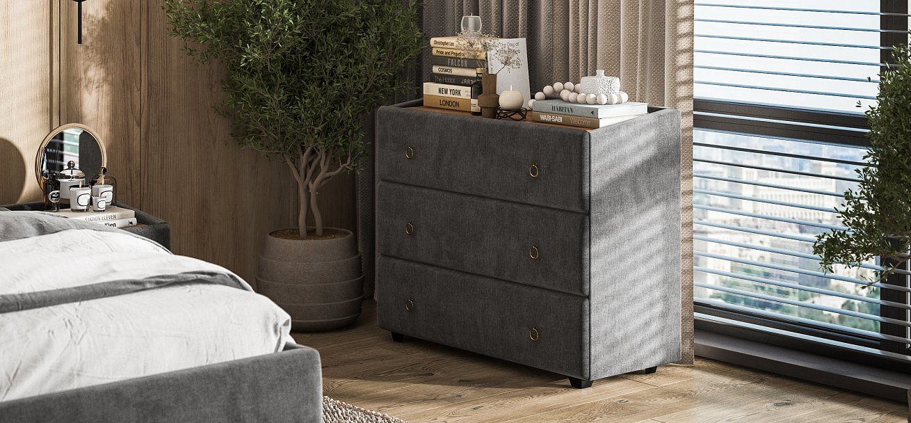 Комод Босс Классик велюр Монолит серый, Орех селект