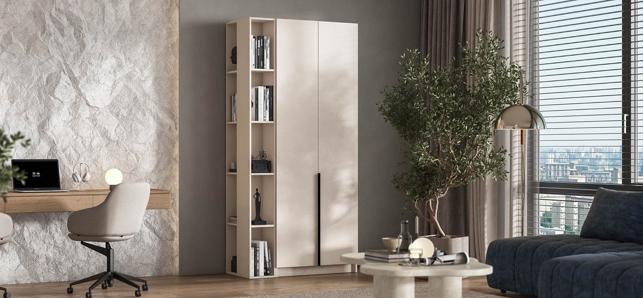 Босс Стандарт 80*220 шкаф распашной 2Д + ящики 01 Кашемир