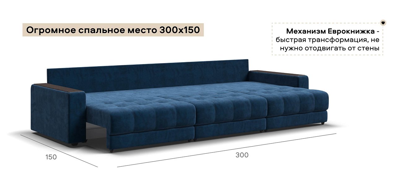 Диван Босс Гранд велюр Монолит синий