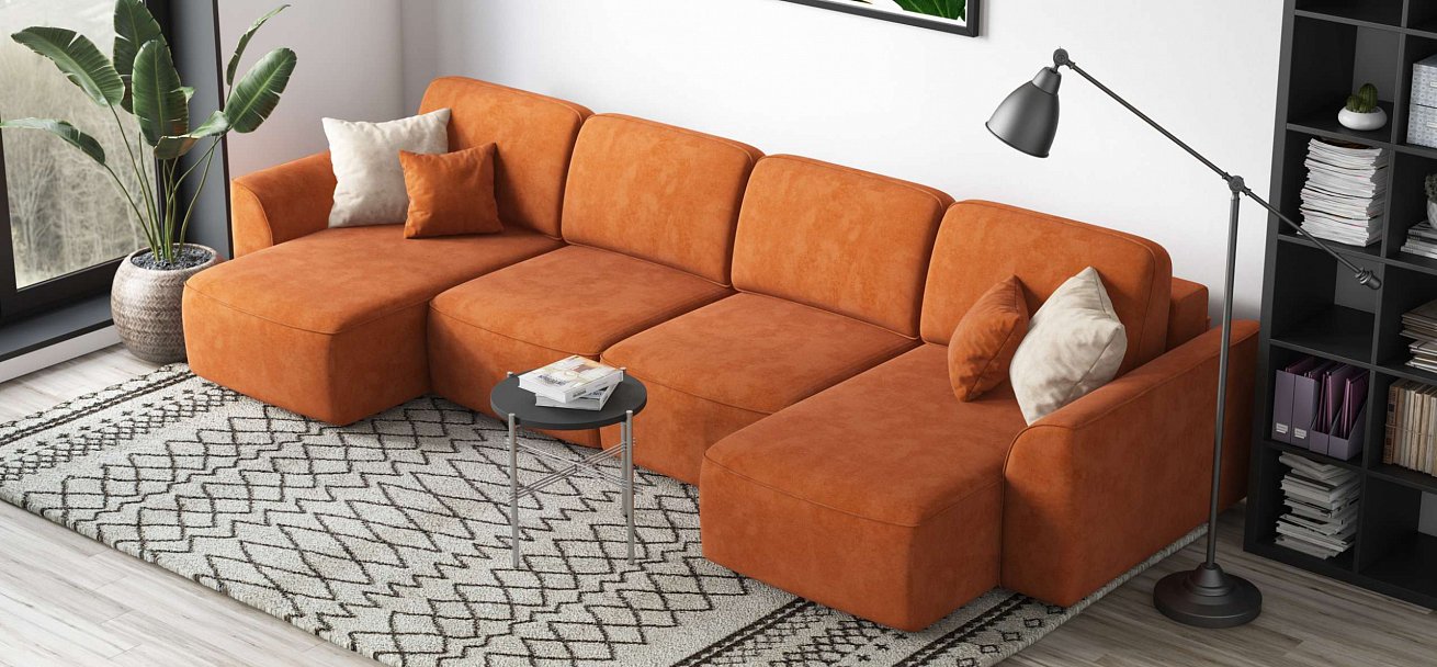 П-образный диван Кинг Модуль велюр Алькантара оранж