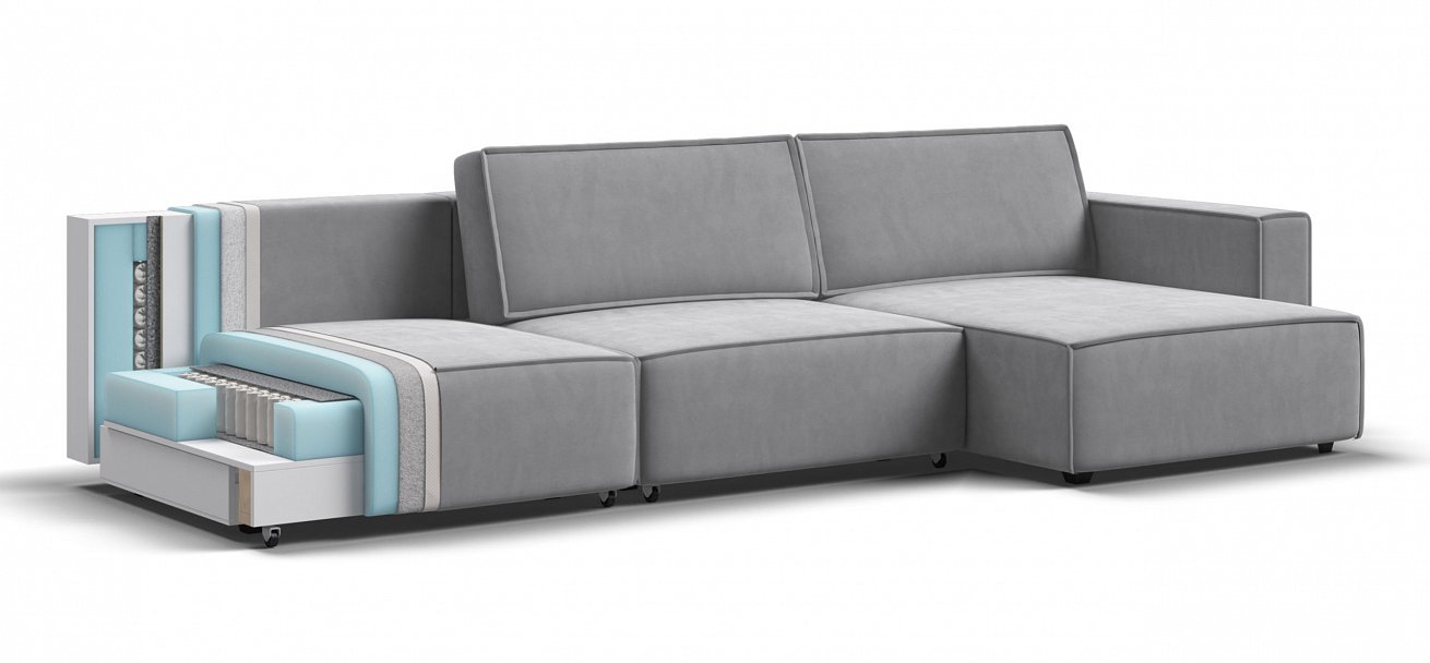 Угловой диван Босс Софт Модуль Макс велюр Монолит сталь