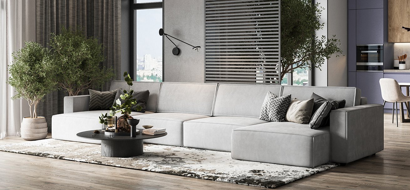 П-образный диван Босс Софт Модуль велюр Монолит сталь