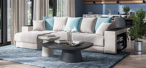 Угловой диван Дубай велюр Монолит латте, велюр Монолит аква 2