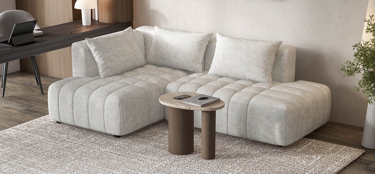 Угловой диван левый Босс Твин Шенилл Клауд крем