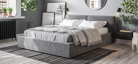Норд Кровать+ПМ 160*200 велюр Монолит серый 2