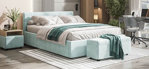 Белла Кровать+ПМ 160*200 велюр Монолит аква 2