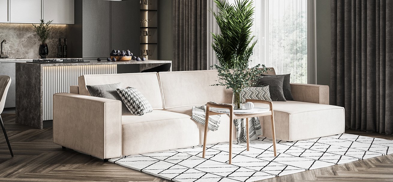 Угловой диван Босс Софт Модуль Макс велюр Монолит латте