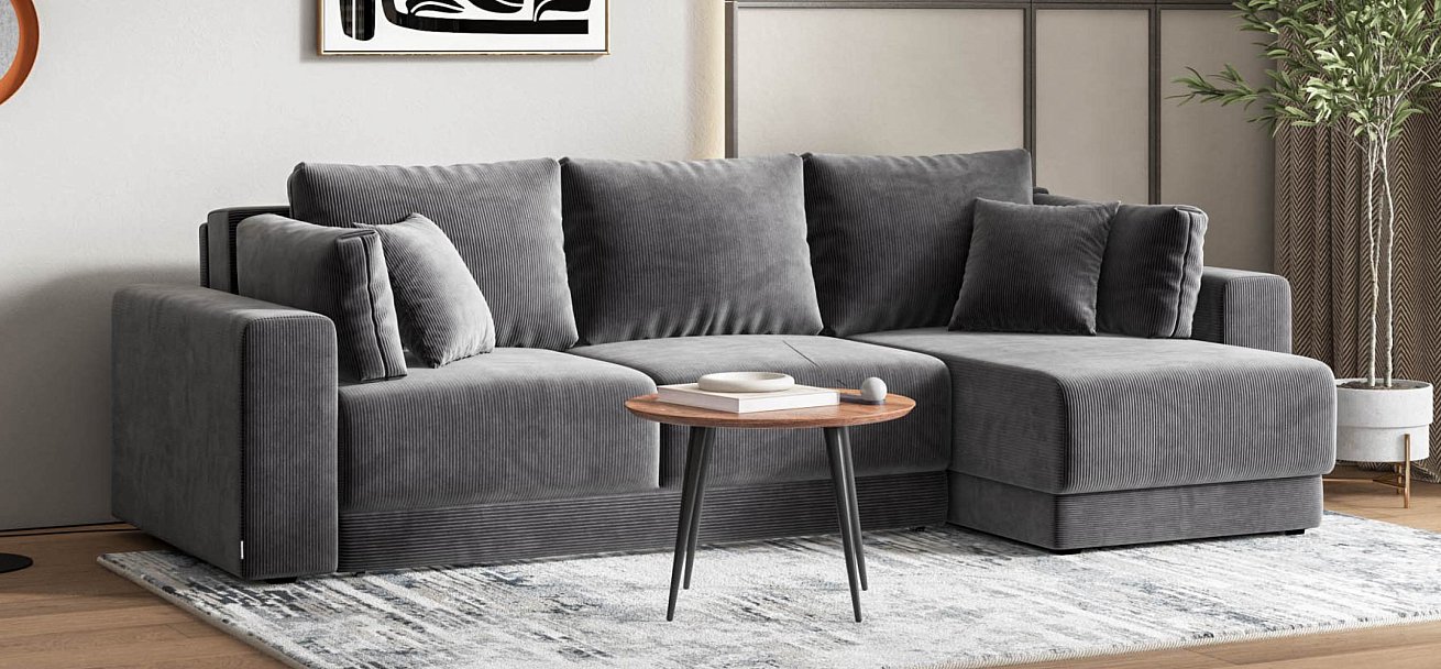 Угловой диван Босс Прайм ХЛ Вельвет Корд графит