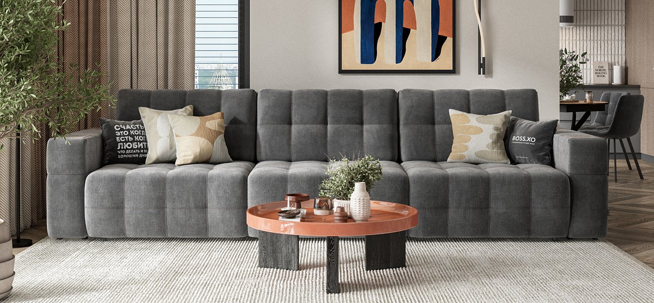 Диван Босс ХО Макс велюр Монолит серый / Камень