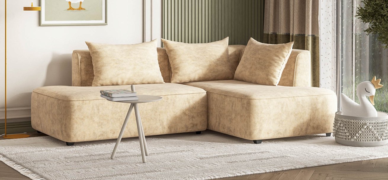 Угловой диван правый Кинг Твин велюр Роял шампань