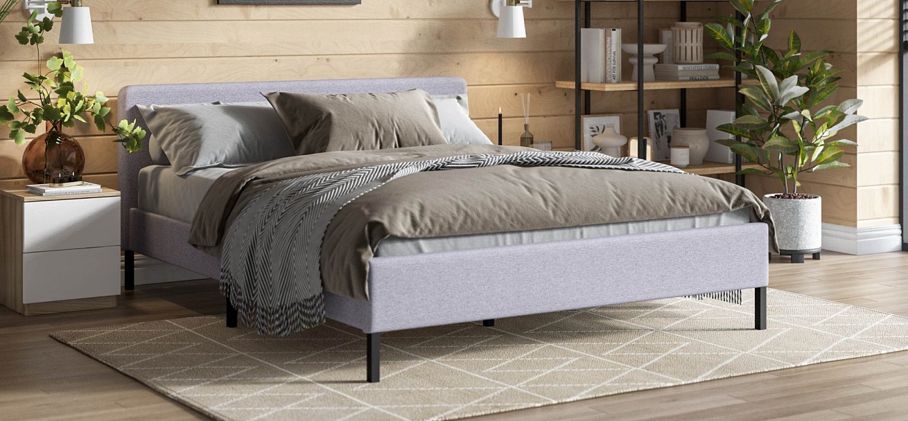 Уна Кровать 160*200Рогожка Мальмо платина, Чёрный