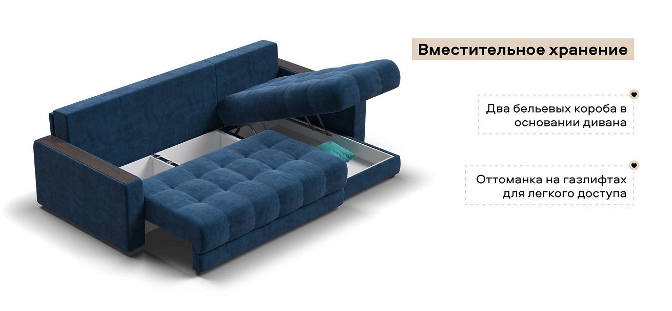 Угловой диван Босс Классик велюр Монолит синий