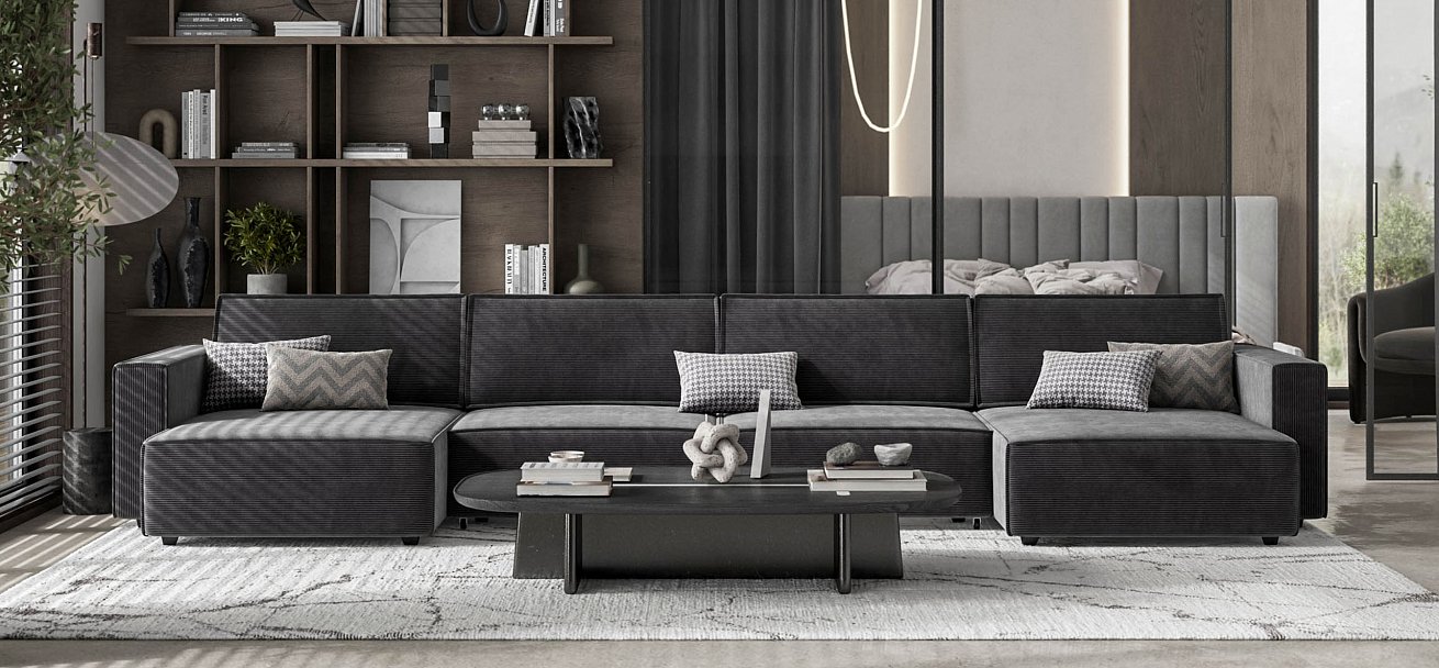 П-образный диван Босс Софт Модуль Вельвет Корд графит