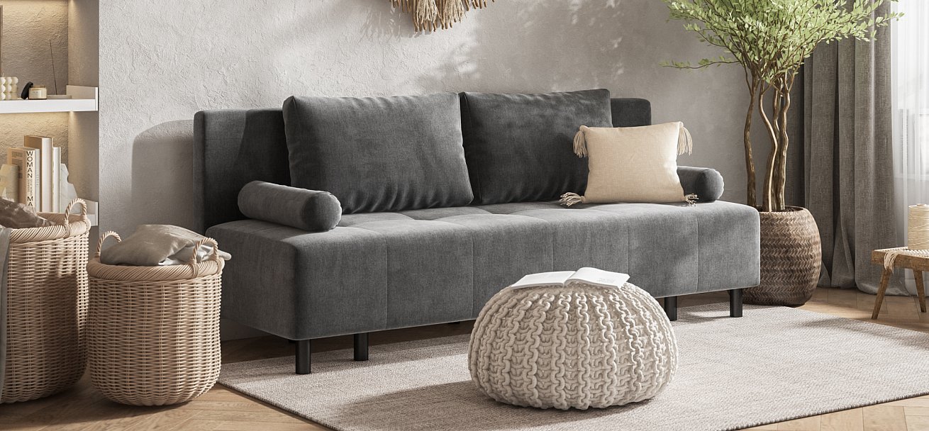 Диван Бостон Мини велюр Монолит серый