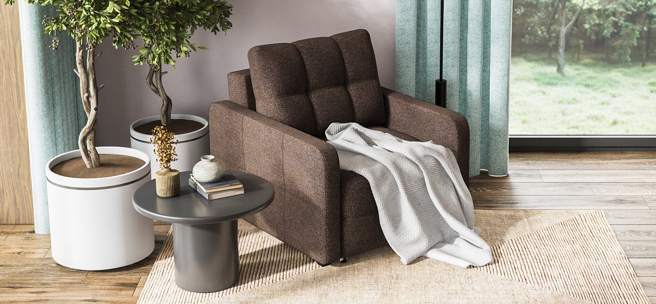 Кресло-кровать Денди Слим Рогожка Мальмо шоколад