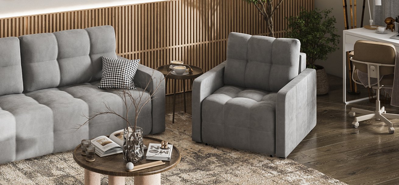 Кресло-кровать Денди Слим велюр Монолит сталь