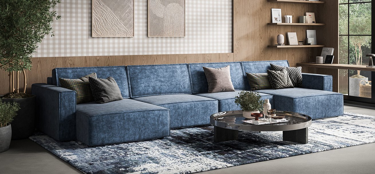 П-образный диван Босс Софт Модуль велюр Роял синий