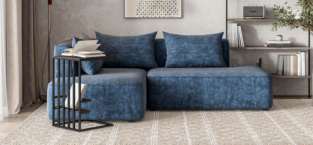 Угловой диван левый Кинг Твин велюр Роял синий