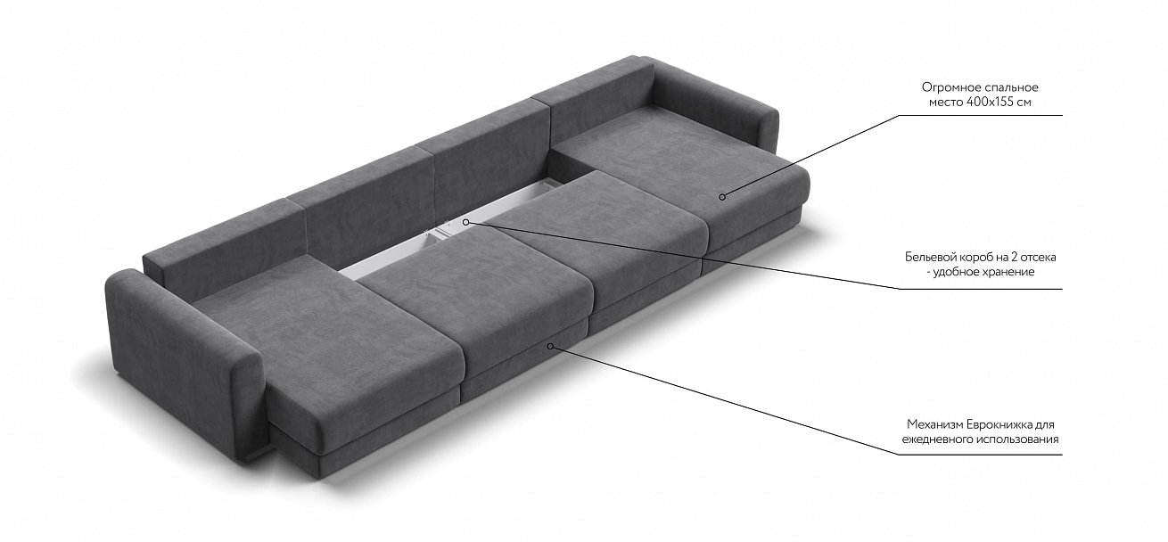 Модульный п-образный диван Ричмонд Модуль велюр Монолит серый