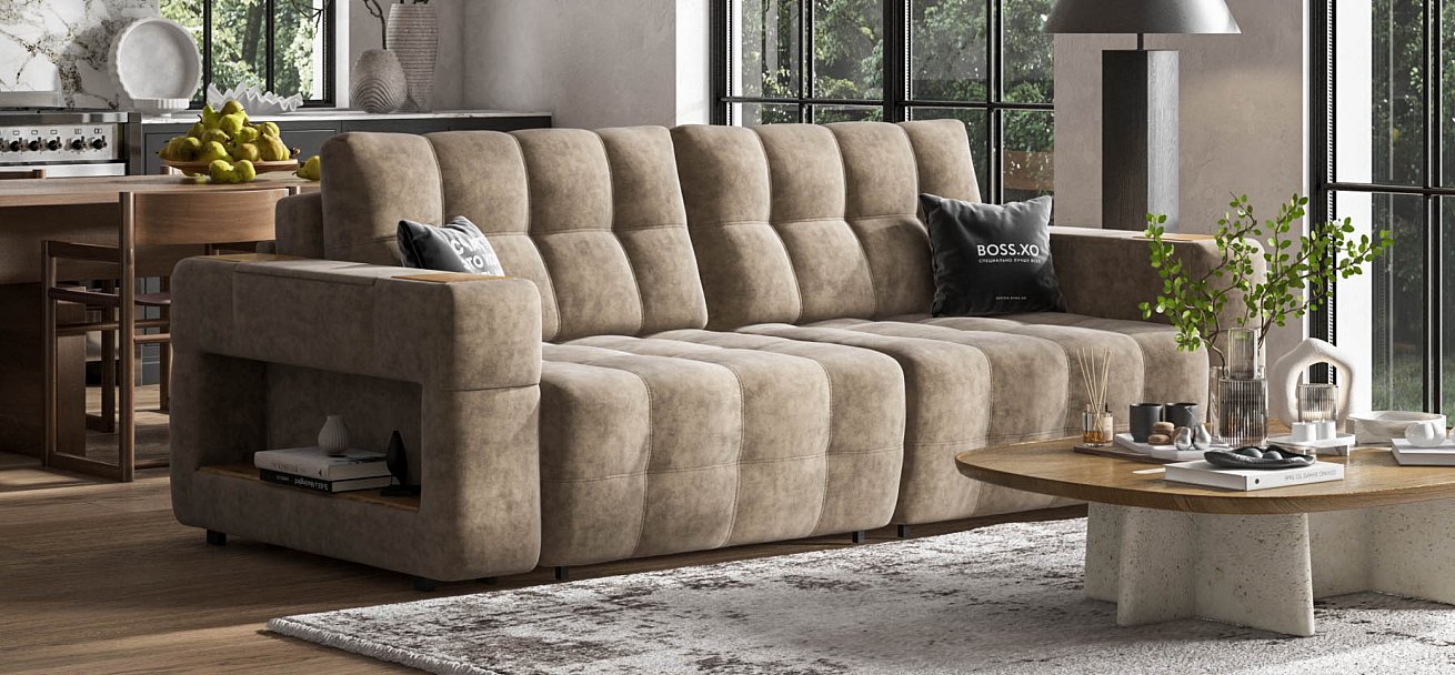 Диван Босс ХО велюр Роял тауп / Дымчатый Крафт