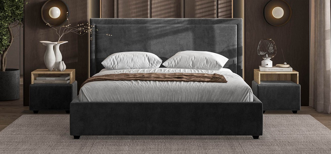 Фрея Кровать+ПМ 160*200 велюр Монолит серый