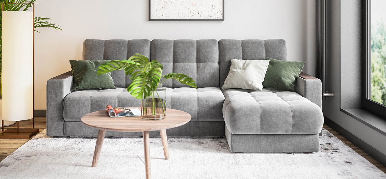 Угловой диван Босс Классик велюр Монолит серый