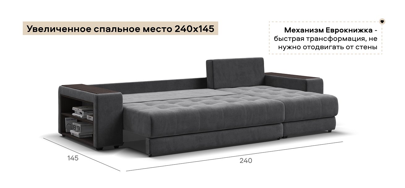 Угловой диван Дубай велюр Монолит серый, велюр Монолит синий