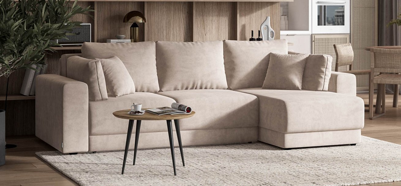 Угловой диван Босс Прайм ХЛ велюр Монолит латте