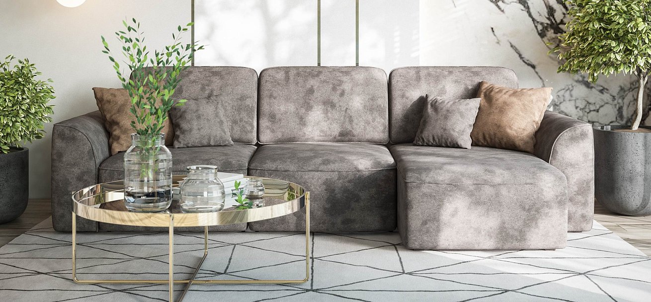 Угловой диван Кинг велюр Алькантара серый