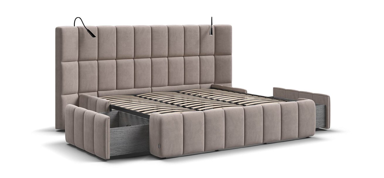 Босс ХО Кровать 180*200 велюр Монолит латте