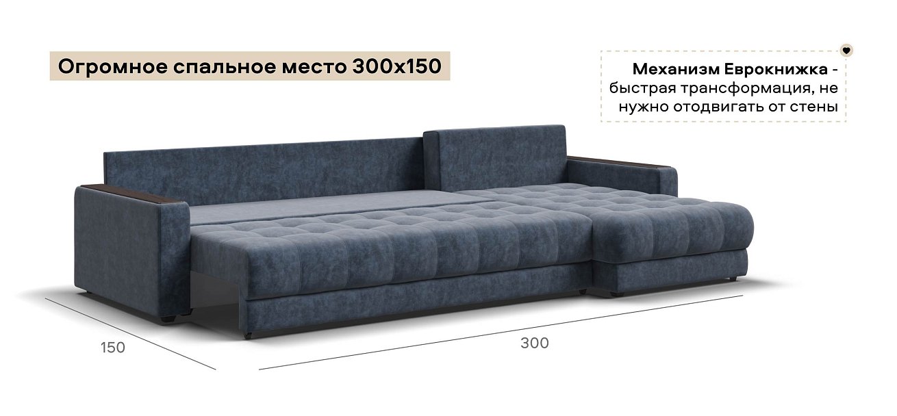 Угловой диван Босс Макс велюр Роял синий