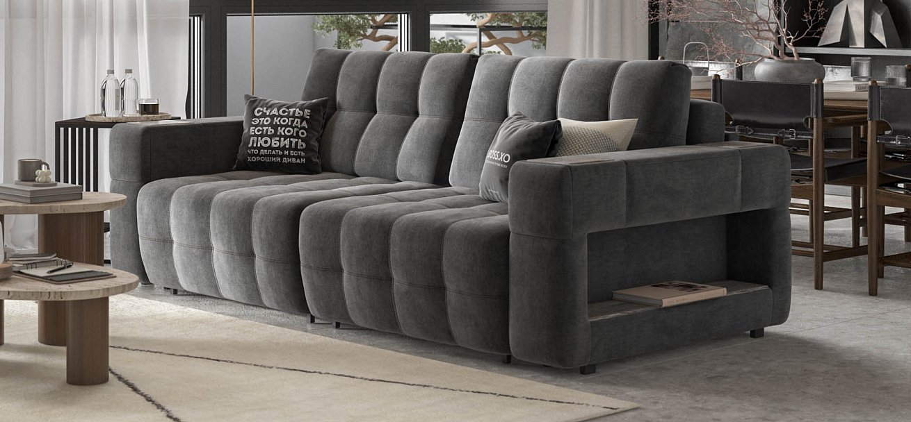 Диван Босс ХО велюр Монолит серый / Камень