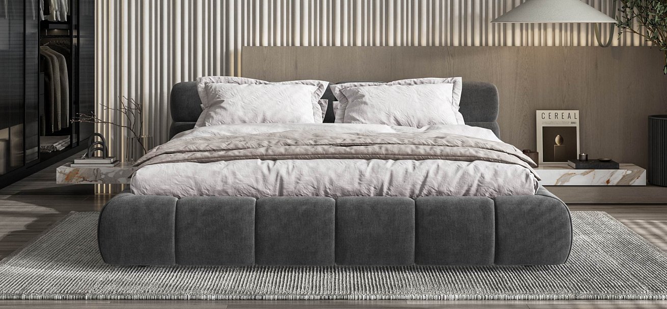 Босс Дрим Кровать+ПМ 180*200 велюр Монолит серый