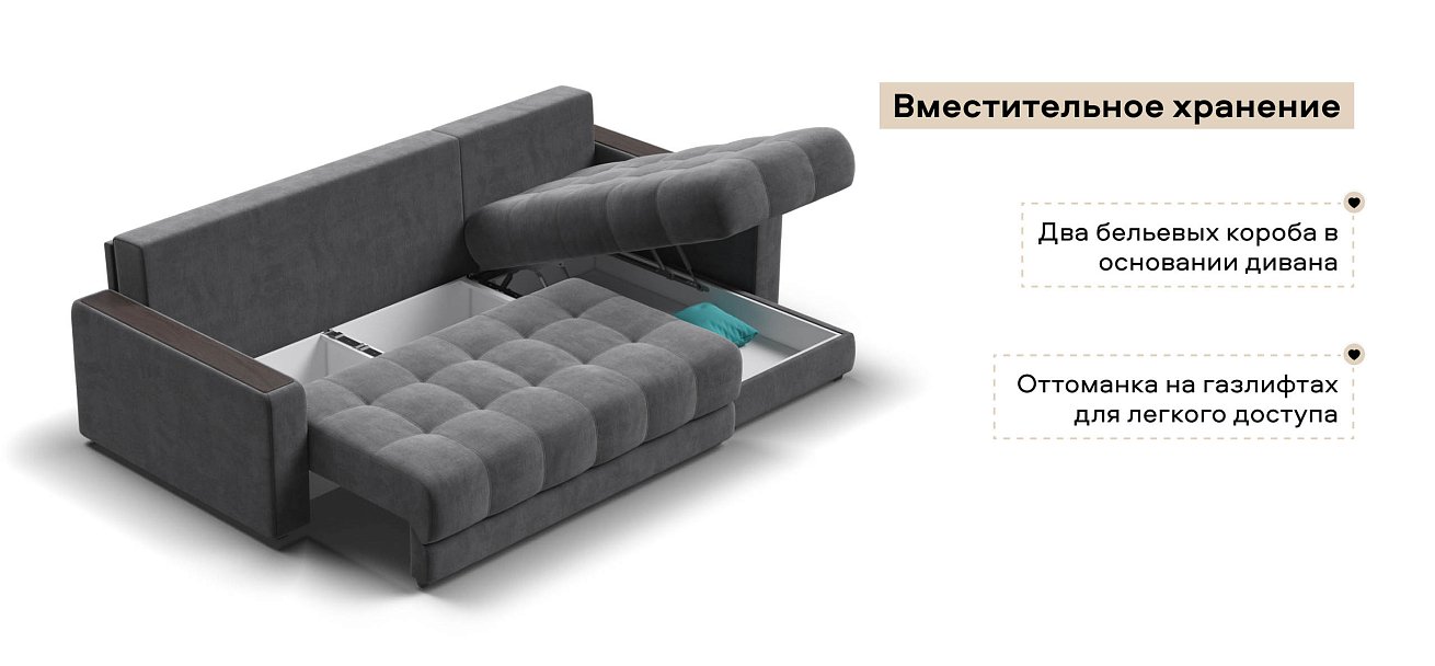 Угловой диван Босс Классик велюр Монолит серый