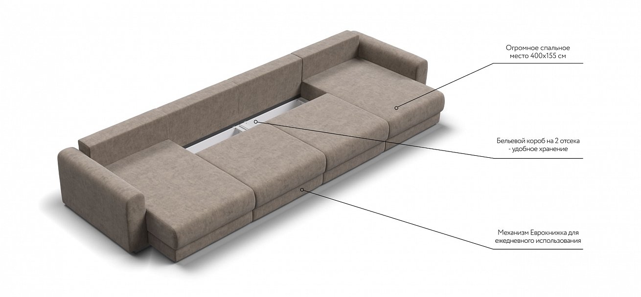 Модульный п-образный диван Ричмонд Модуль велюр Роял тауп
