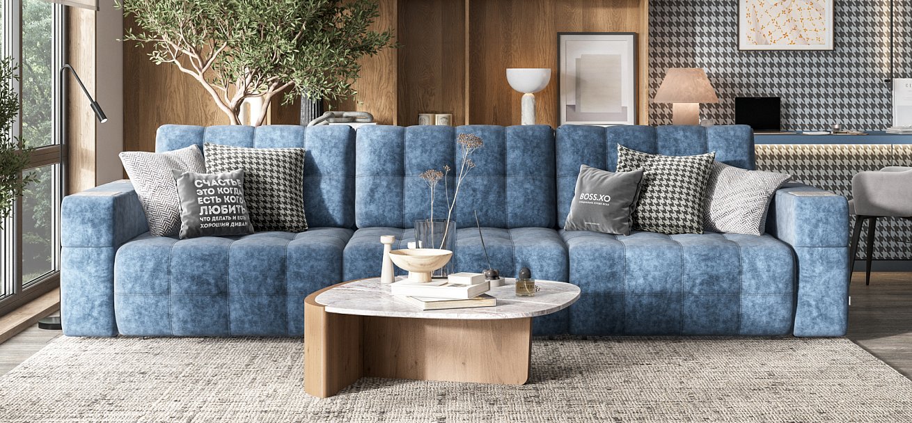 Диван Босс ХО Макс велюр Роял синий / Камень