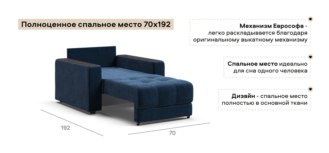 Босс кресло-кровать велюр Монолит синий