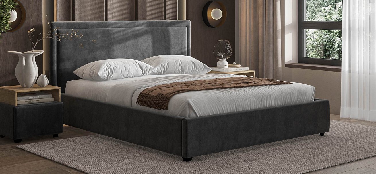 Фрея Кровать+ПМ 160*200 велюр Монолит серый