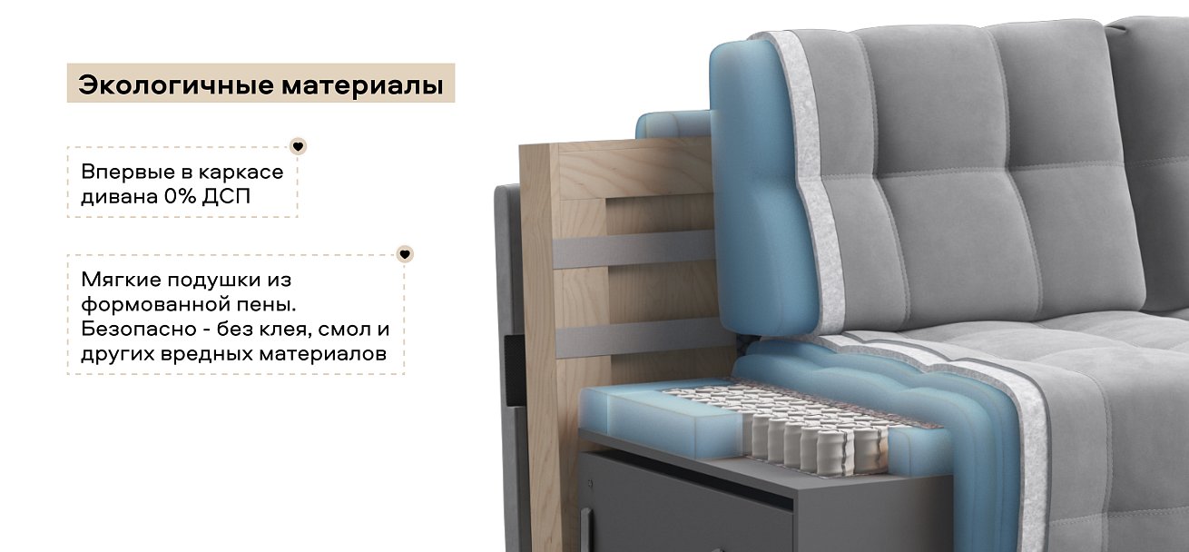 Диван Босс ХО велюр Монолит сталь / Дымчатый Крафт