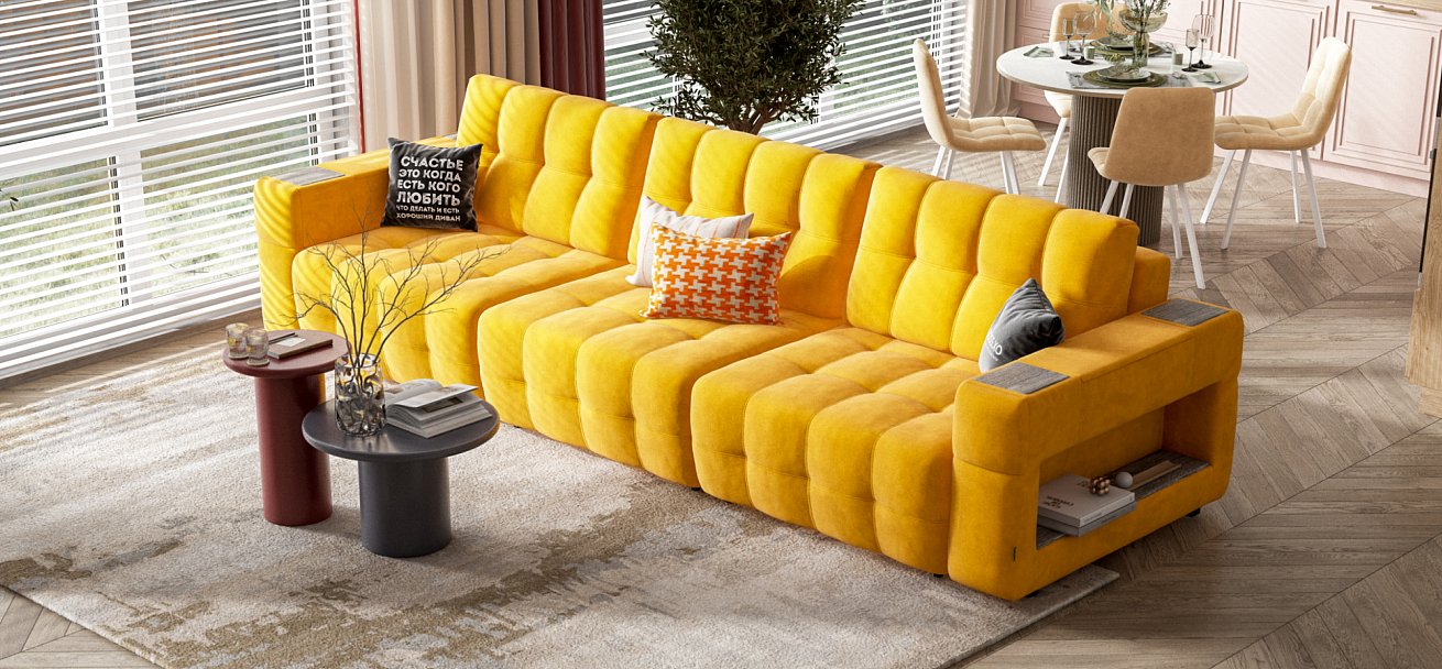 Диван Босс ХО Макс велюр Монолит желтый / Камень